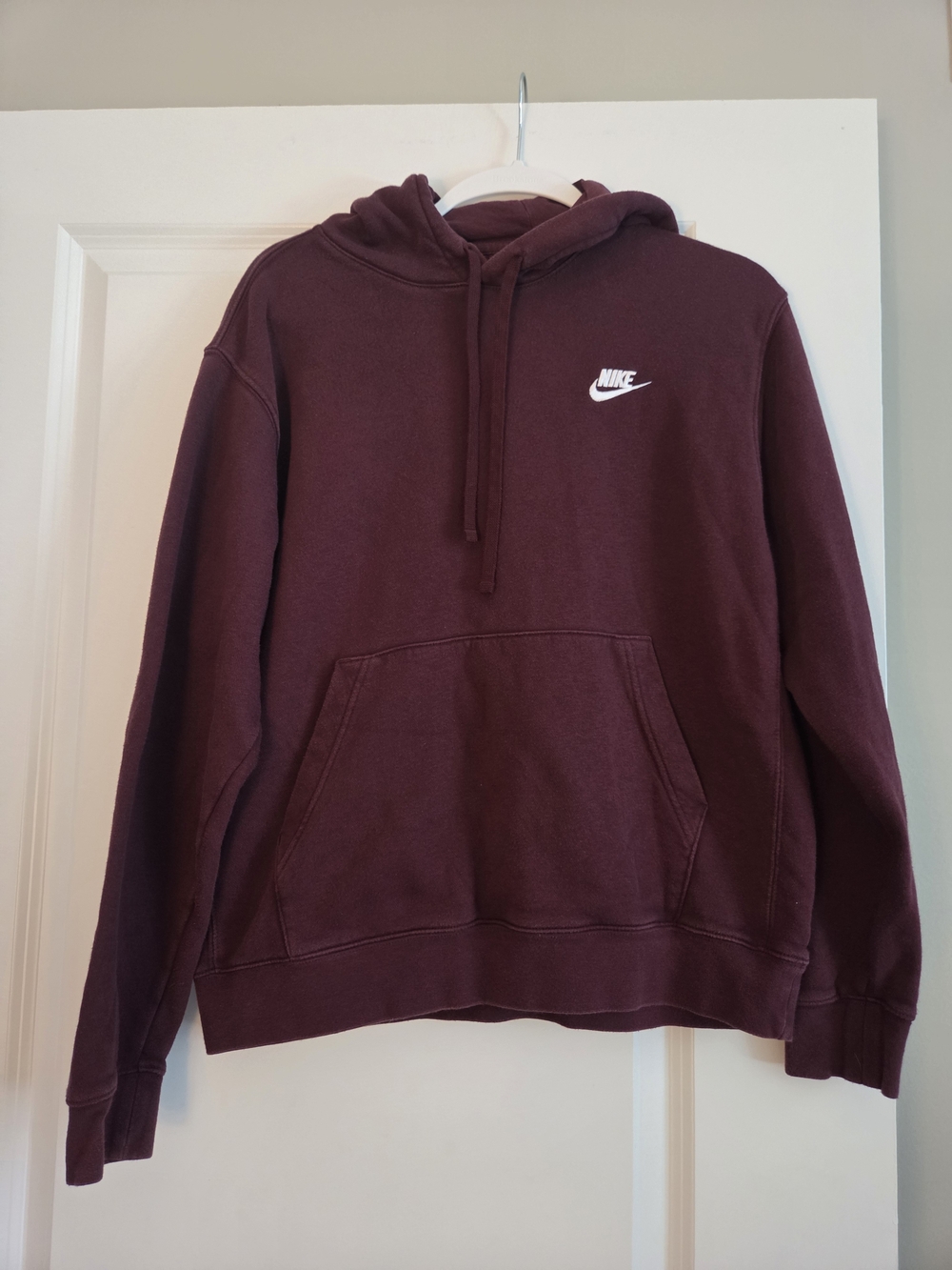 Nike Burgundy Pullover Hoodie with White Swoosh